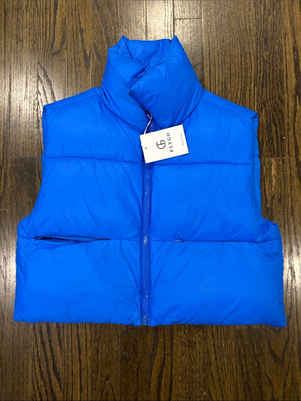 Juniors Blue Cropped Puffer Vest by Flynn - size Medium (NWT)